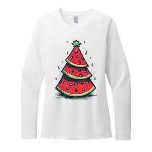 Christmas In July Watermelon Christmas Tree Summer Vacation Womens CVC Long Sleeve Shirt