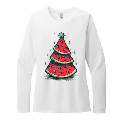 Christmas In July Watermelon Christmas Tree Summer Vacation Womens CVC Long Sleeve Shirt