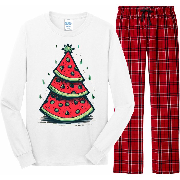 Christmas In July Watermelon Christmas Tree Summer Vacation Long Sleeve Pajama Set