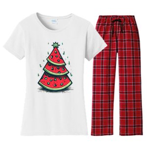 Christmas In July Watermelon Christmas Tree Summer Vacation Women's Flannel Pajama Set