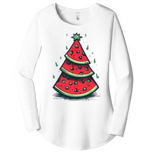 Christmas In July Watermelon Christmas Tree Summer Vacation Women's Perfect Tri Tunic Long Sleeve Shirt