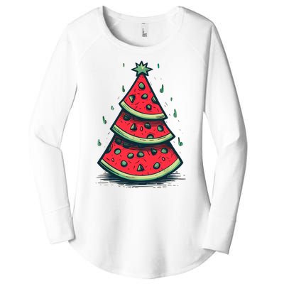 Christmas In July Watermelon Christmas Tree Summer Vacation Women's Perfect Tri Tunic Long Sleeve Shirt