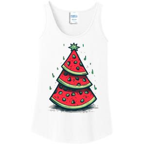 Christmas In July Watermelon Christmas Tree Summer Vacation Ladies Essential Tank