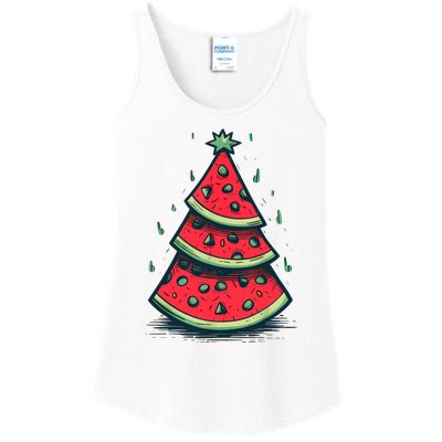 Christmas In July Watermelon Christmas Tree Summer Vacation Ladies Essential Tank