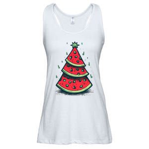 Christmas In July Watermelon Christmas Tree Summer Vacation Ladies Essential Flowy Tank