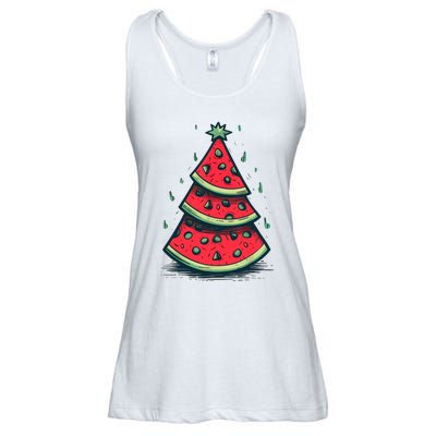 Christmas In July Watermelon Christmas Tree Summer Vacation Ladies Essential Flowy Tank