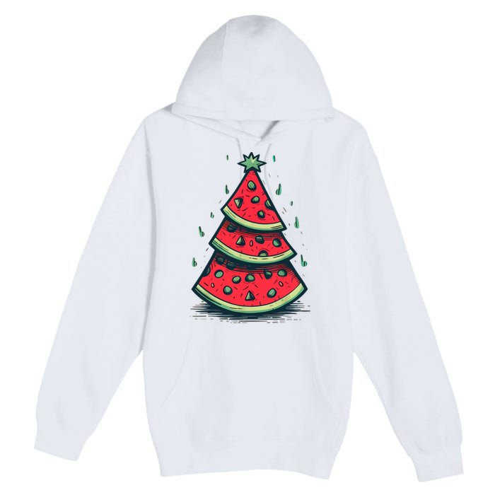 Christmas In July Watermelon Christmas Tree Summer Vacation Premium Pullover Hoodie