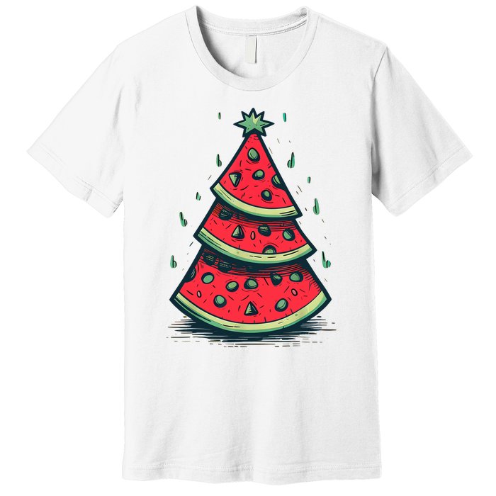 Christmas In July Watermelon Christmas Tree Summer Vacation Premium T-Shirt