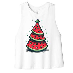 Christmas In July Watermelon Christmas Tree Summer Vacation Women's Racerback Cropped Tank