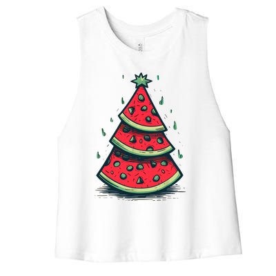 Christmas In July Watermelon Christmas Tree Summer Vacation Women's Racerback Cropped Tank