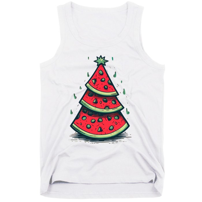 Christmas In July Watermelon Christmas Tree Summer Vacation Tank Top