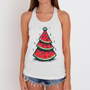 Christmas In July Watermelon Christmas Tree Summer Vacation Women's Knotted Racerback Tank