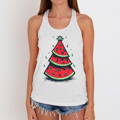 Christmas In July Watermelon Christmas Tree Summer Vacation Women's Knotted Racerback Tank