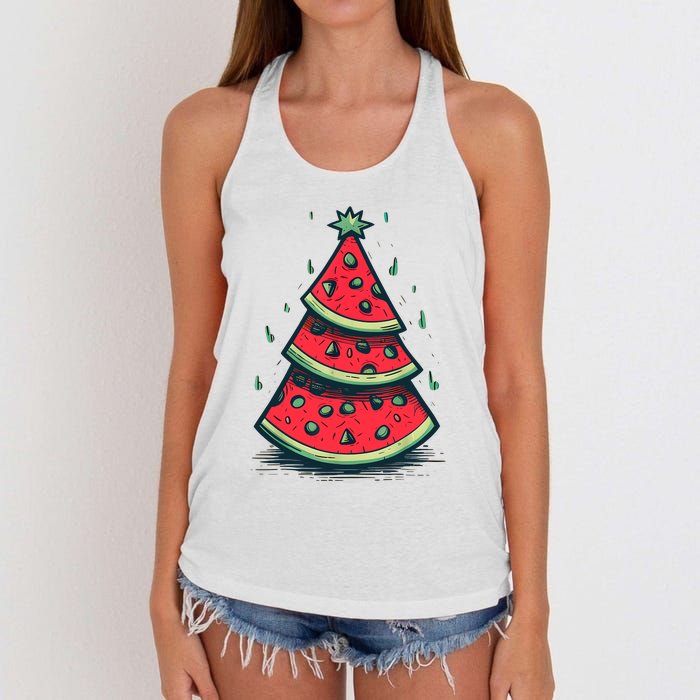 Christmas In July Watermelon Christmas Tree Summer Vacation Women's Knotted Racerback Tank