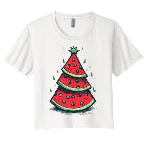 Christmas In July Watermelon Christmas Tree Summer Vacation Women's Crop Top Tee