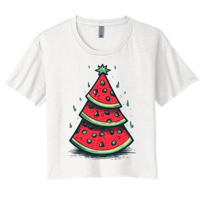 Christmas In July Watermelon Christmas Tree Summer Vacation Women's Crop Top Tee