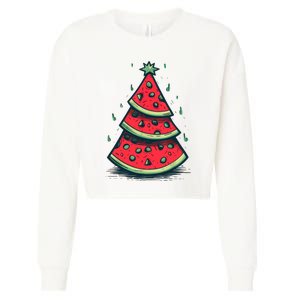 Christmas In July Watermelon Christmas Tree Summer Vacation Cropped Pullover Crew