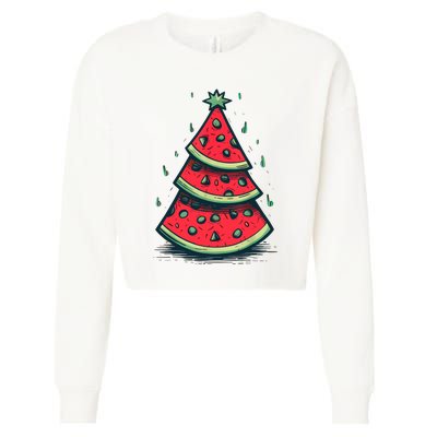 Christmas In July Watermelon Christmas Tree Summer Vacation Cropped Pullover Crew