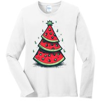 Christmas In July Watermelon Christmas Tree Summer Vacation Ladies Long Sleeve Shirt