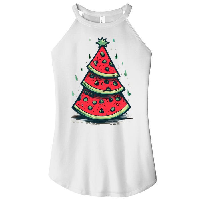 Christmas In July Watermelon Christmas Tree Summer Vacation Women's Perfect Tri Rocker Tank