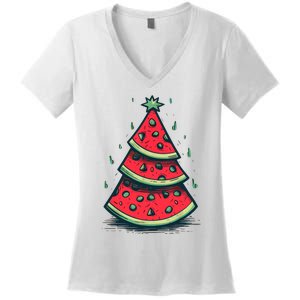 Christmas In July Watermelon Christmas Tree Summer Vacation Women's V-Neck T-Shirt