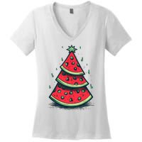 Christmas In July Watermelon Christmas Tree Summer Vacation Women's V-Neck T-Shirt