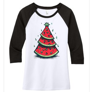 Christmas In July Watermelon Christmas Tree Summer Vacation Women's Tri-Blend 3/4-Sleeve Raglan Shirt