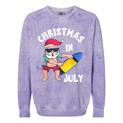 Christmas In July Santa Surfboard Summer Vacation Surfiing Colorblast Crewneck Sweatshirt