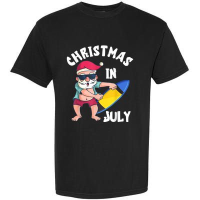 Christmas In July Santa Surfboard Summer Vacation Surfiing Garment-Dyed Heavyweight T-Shirt