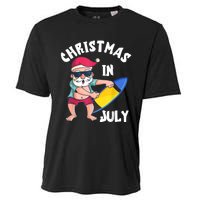 Christmas In July Santa Surfboard Summer Vacation Surfiing Cooling Performance Crew T-Shirt