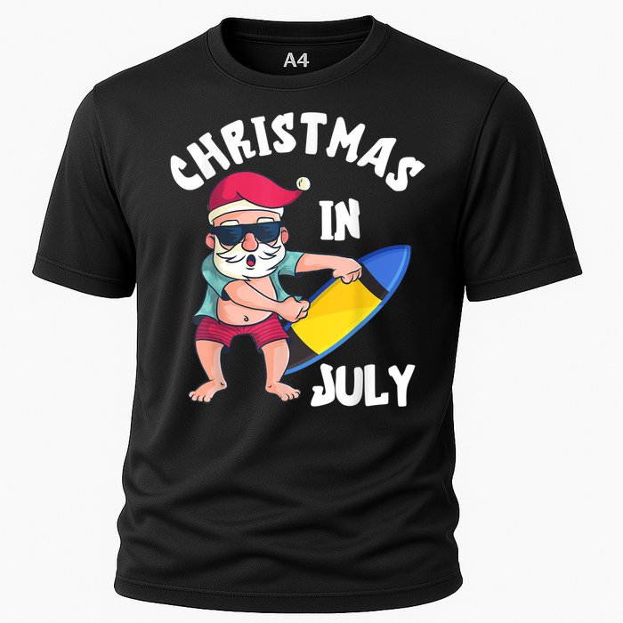 Christmas In July Santa Surfboard Summer Vacation Surfiing Cooling Performance Crew T-Shirt