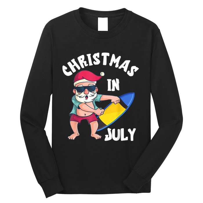 Christmas In July Santa Surfboard Summer Vacation Surfiing Long Sleeve Shirt