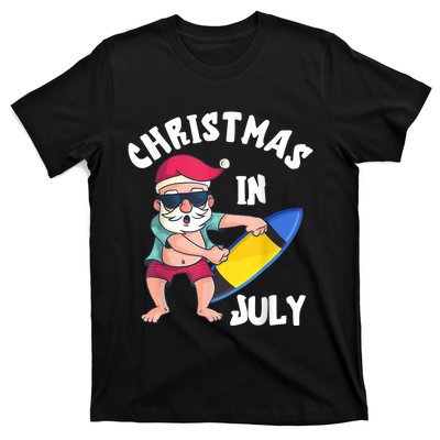 Christmas In July Santa Surfboard Summer Vacation Surfiing T-Shirt