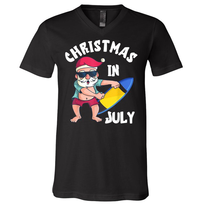 Christmas In July Santa Surfboard Summer Vacation Surfiing V-Neck T-Shirt