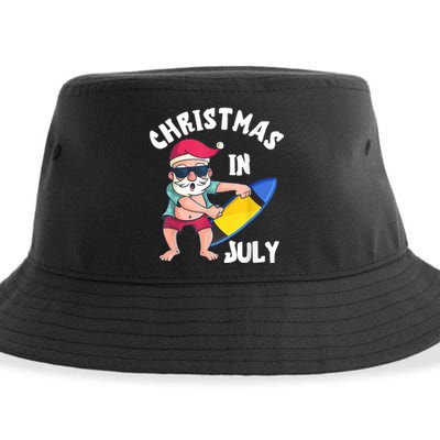 Christmas In July Santa Surfboard Summer Vacation Surfiing Sustainable Bucket Hat