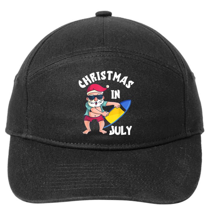 Christmas In July Santa Surfboard Summer Vacation Surfiing 7-Panel Snapback Hat