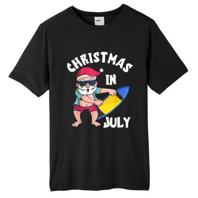 Christmas In July Santa Surfboard Summer Vacation Surfiing Tall Fusion ChromaSoft Performance T-Shirt