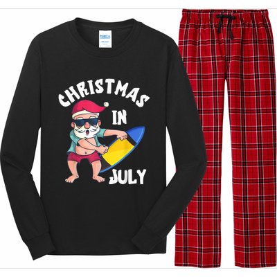 Christmas In July Santa Surfboard Summer Vacation Surfiing Long Sleeve Pajama Set