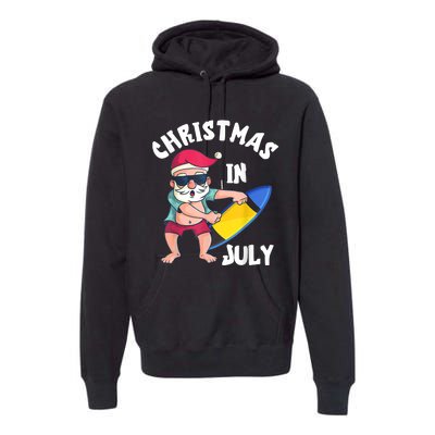 Christmas In July Santa Surfboard Summer Vacation Surfiing Premium Hoodie