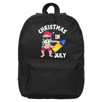 Christmas In July Santa Surfboard Summer Vacation Surfiing 16 in Basic Backpack