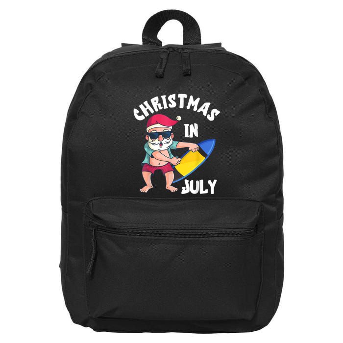 Christmas In July Santa Surfboard Summer Vacation Surfiing 16 in Basic Backpack