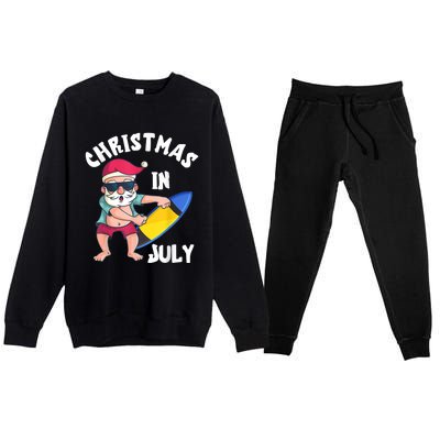 Christmas In July Santa Surfboard Summer Vacation Surfiing Premium Crewneck Sweatsuit Set