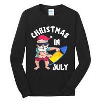 Christmas In July Santa Surfboard Summer Vacation Surfiing Tall Long Sleeve T-Shirt