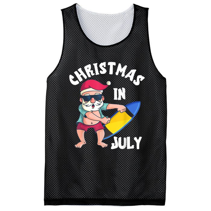 Christmas In July Santa Surfboard Summer Vacation Surfiing Mesh Reversible Basketball Jersey Tank