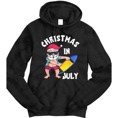 Christmas In July Santa Surfboard Summer Vacation Surfiing Tie Dye Hoodie