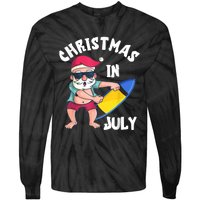 Christmas In July Santa Surfboard Summer Vacation Surfiing Tie-Dye Long Sleeve Shirt