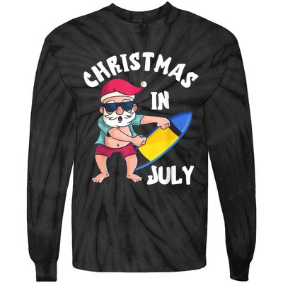 Christmas In July Santa Surfboard Summer Vacation Surfiing Tie-Dye Long Sleeve Shirt