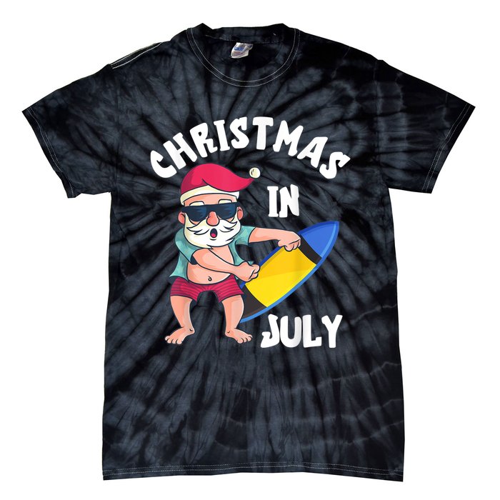 Christmas In July Santa Surfboard Summer Vacation Surfiing Tie-Dye T-Shirt