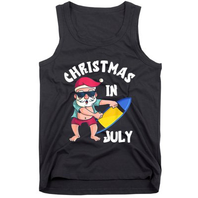 Christmas In July Santa Surfboard Summer Vacation Surfiing Tank Top