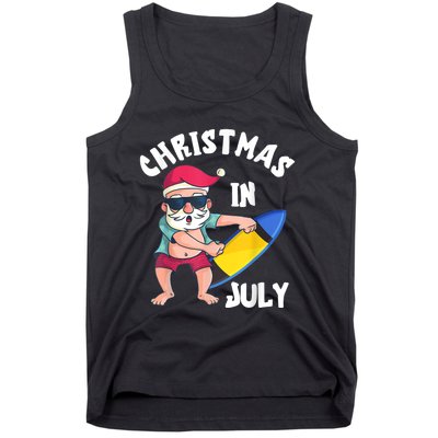 Christmas In July Santa Surfboard Summer Vacation Surfiing Tank Top